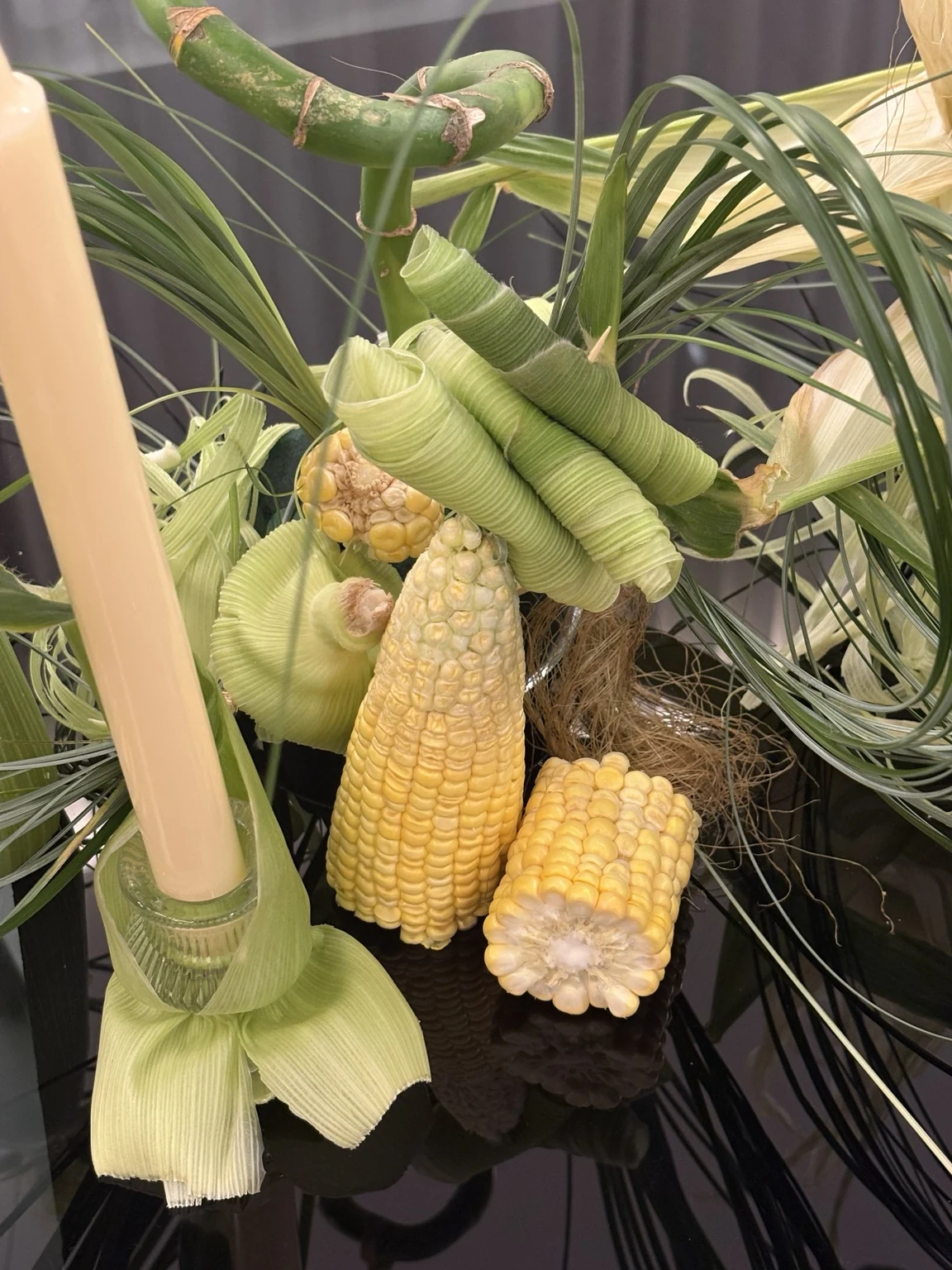 Détail d’épis de maïs coupés et de feuilles recourbées